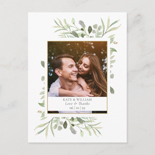 Carte Postale Merci photo Mariage vert aquarelle (Devant)