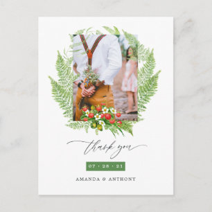 Carte Postale Merci photo Mariage Watercolor Green