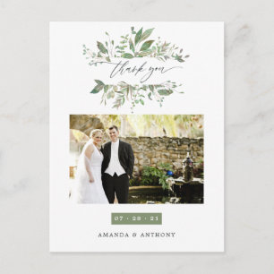 Carte Postale Merci photo Mariage Watercolor Green