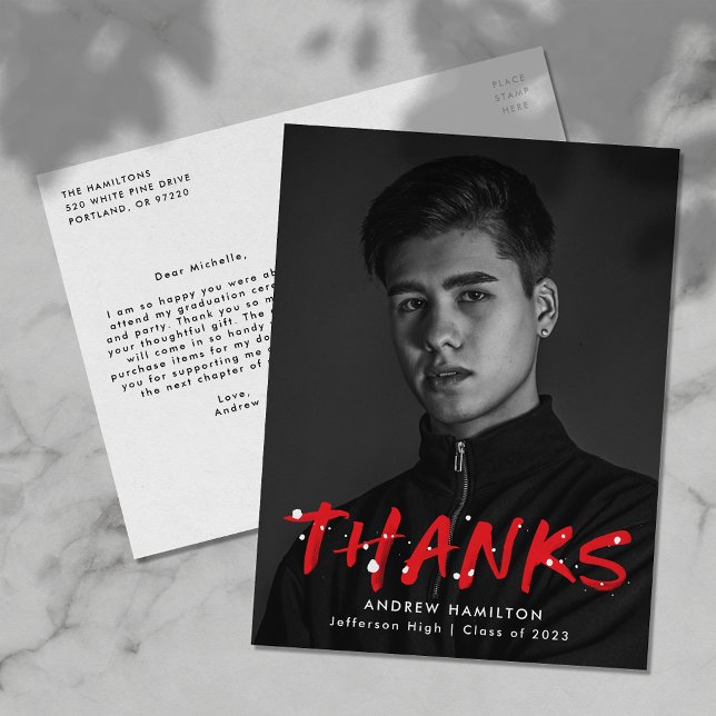 Carte Postale Merci photo moderne Red Paint Splatter (Créateur téléchargé)