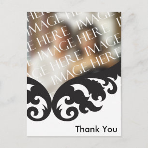 Carte Postale Merci photo personnalisé Mariage noir blanc Damas