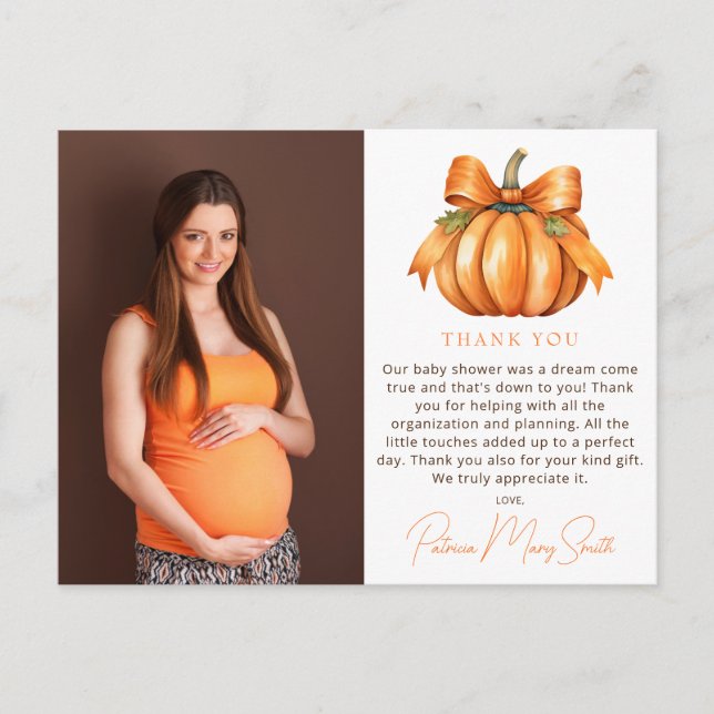 Carte Postale Merci photo petit Baby shower Citrouille (Devant)