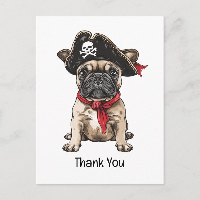 Carte Postale Merci Pirate French Buldog Skull Crossbones (Devant)