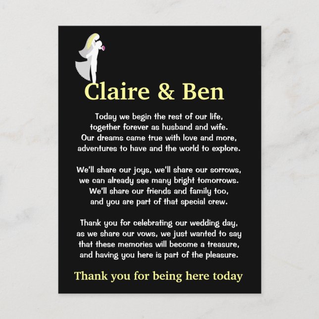Carte Postale Merci poème pour les invités du jour de mariage (Devant)