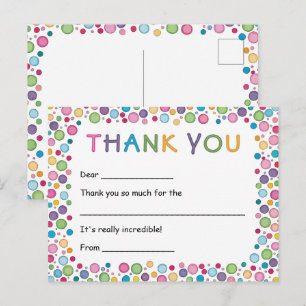 Carte Postale Merci Pois coloré pour enfants