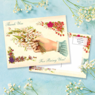 Carte Postale Merci pour être vous main Vintage avec des fleurs