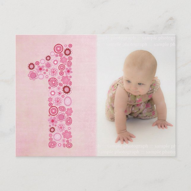 Carte postale Merci pour fille rose 1er anniversai (Devant)
