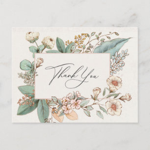 Carte Postale merci pour la baby shower rose poudrée florale rou
