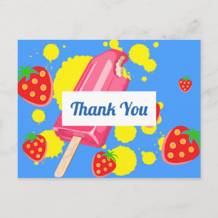 Carte Postale Merci pour la sucette rose et les fraises amusante