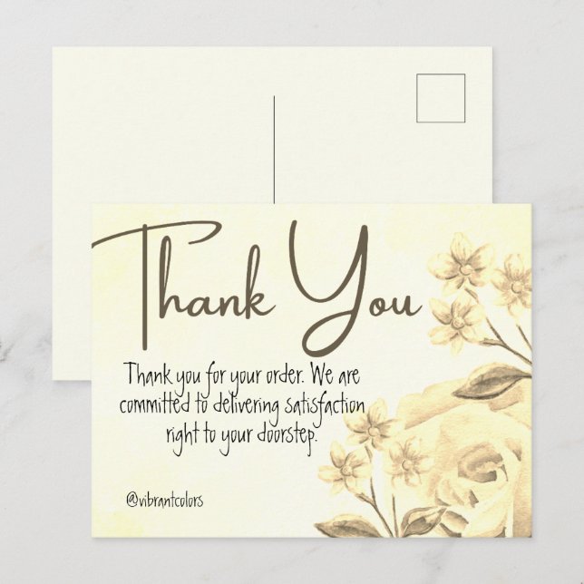 Carte Postale Merci pour l'achat aquarelle florale jaune (Devant / Derrière)