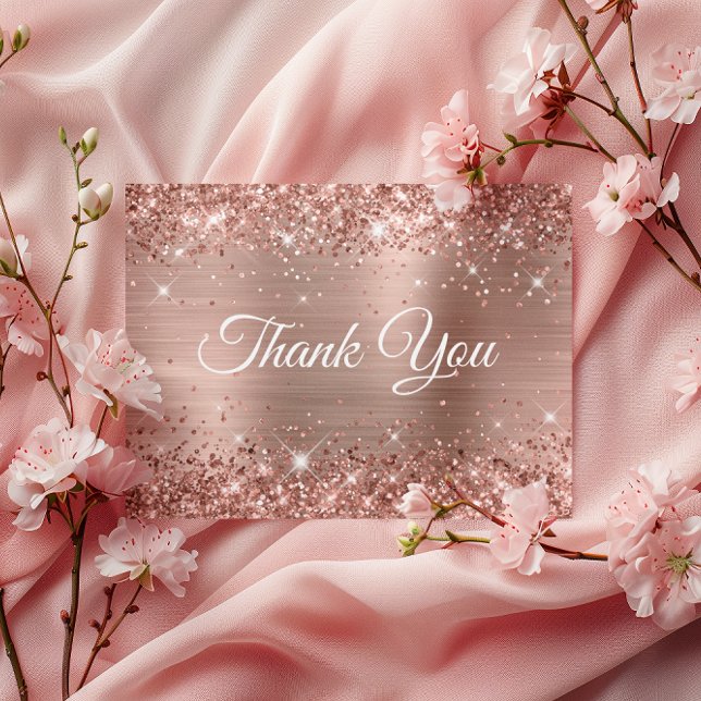 Carte Postale Merci pour le 50e anniversaire, rose gold pailleté (Glittery Rose Gold Foil 50th Birthday Thank You Postcard)