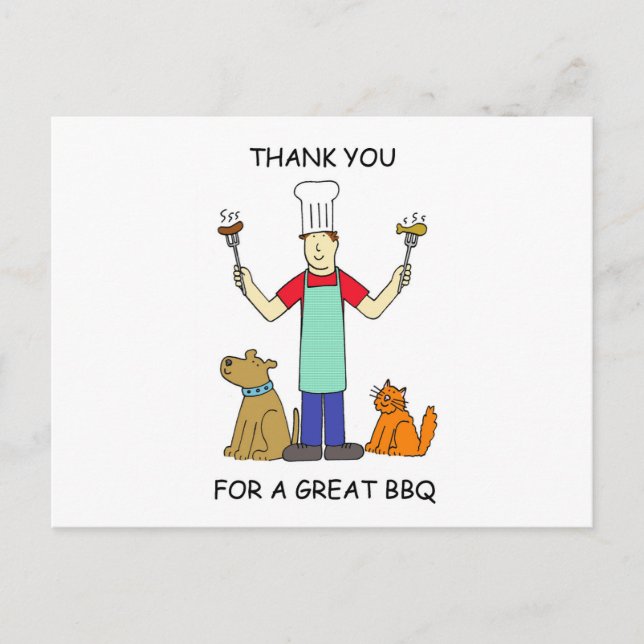 Carte Postale Merci pour le barbecue, Dessin. (Devant)