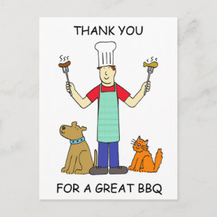 Carte Postale Merci pour le barbecue, Dessin.