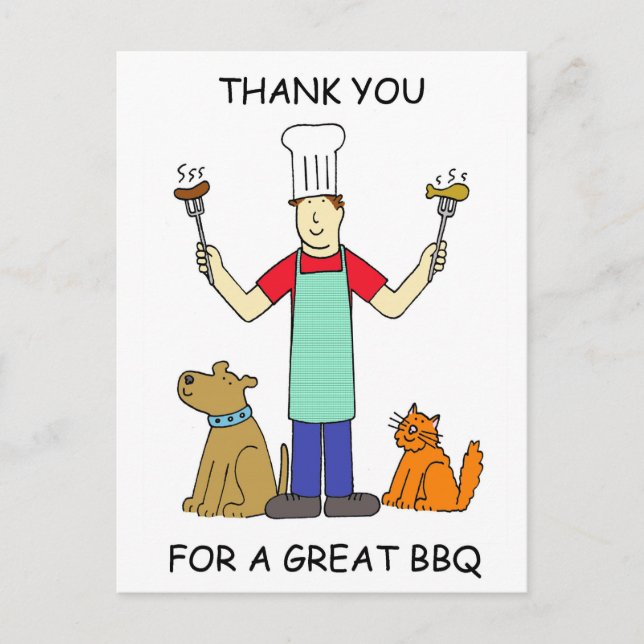 Carte Postale Merci pour le barbecue, Dessin. (Devant)