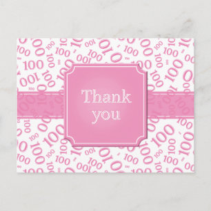 Carte Postale Merci pour le motif de nombre 100 rose/blanc