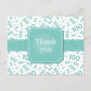 Carte Postale Merci pour le motif de numéro 100 sarcelle/blanc