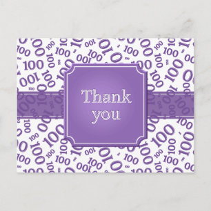 Carte Postale Merci pour le motif numérique 100 violet/blanc