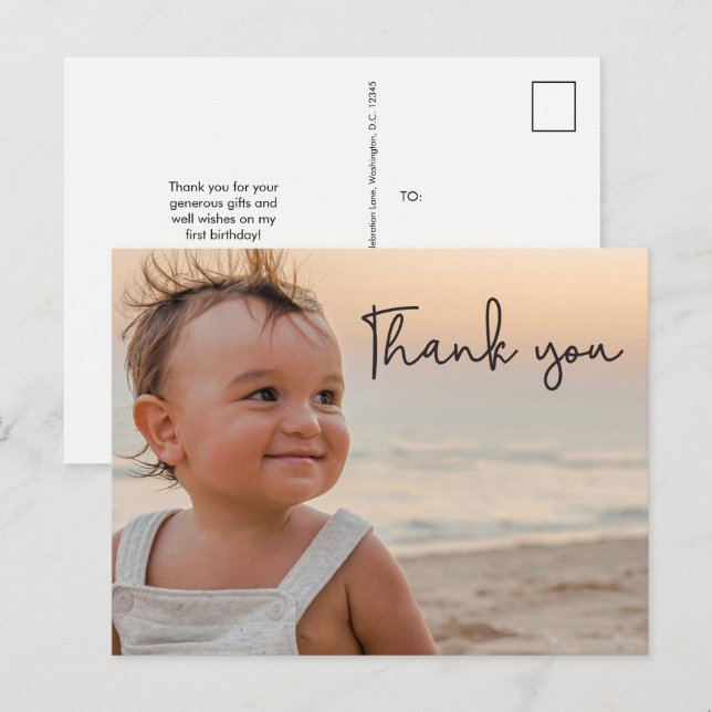 Carte Postale Merci pour le premier anniversaire de bébé garçon  (Devant / Derrière)