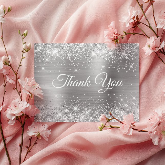 Carte Postale Merci pour mes 80 ans Feuille d'Argent Pailleté (Glittery Silver Foil 80th Birthday Thank You Postcard)