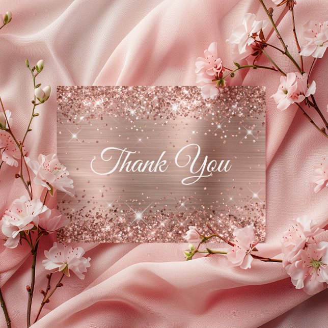 Carte Postale Merci pour mes 90 ans, Feuille de Rose Gold Paille (Glittery Rose Gold Foil 90th Birthday Thank You Postcard)
