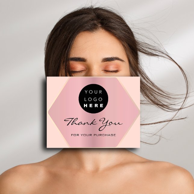 Carte Postale Merci Pour Votre Achat Pink Rose Rose Gold Logo (Thank You For Your Purchase Pink Rose Gold Logo Postcard)