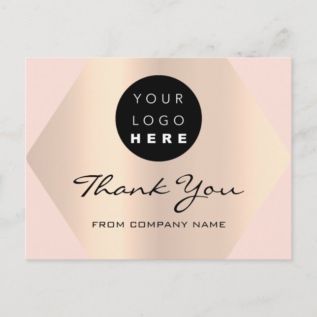 Carte Postale Merci Pour Votre Achat Rose Logo Or (Devant)