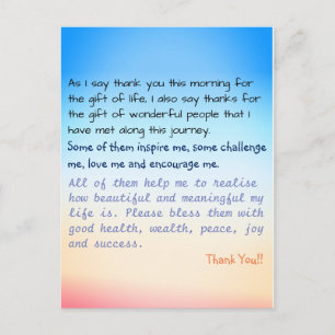 Carte Postale Merci Prière Citation de vie inspirationnelle