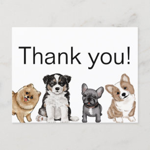Carte Postale Merci Puppy, Corgi, Bouledogue Français, Pomerania