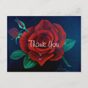 Carte Postale Merci Rose de peinture à l'huile de rose rouge