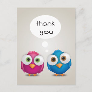Carte postale Merci rose et bleu Lovebirds