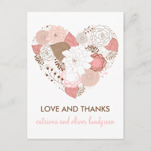 Carte postale Merci rose et Brown Fleurs cardiaque