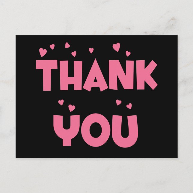 Carte Postale Merci Rose Et Coeur Noir (Devant)