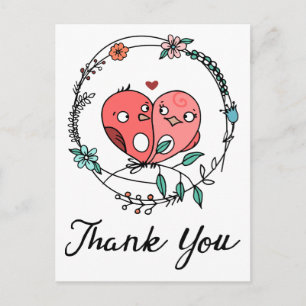 Carte Postale Merci rose Lovebirds Floral Wreath Weddi