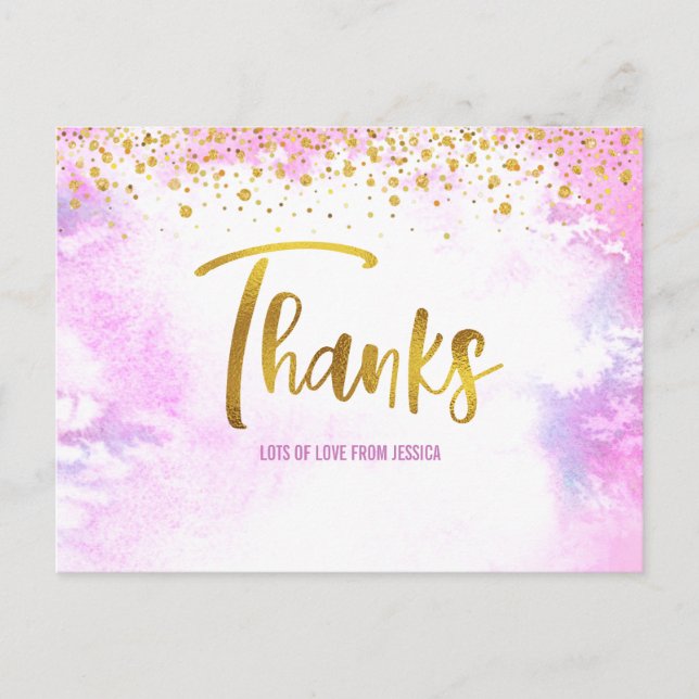 Carte Postale Merci rose or doux 16 Aquarelle Anniversaire (Devant)