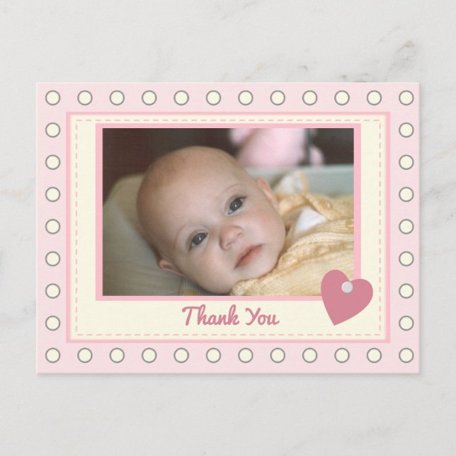 Carte Postale Merci rose pour le cadeau bébé avec photo (Devant)