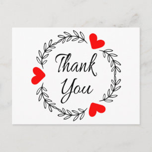 Carte Postale Merci Rouge Coeur Noir Laurel Feuille couronne