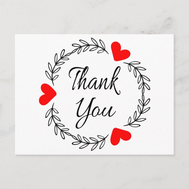 Carte Postale Merci Rouge Coeur Noir Laurel Feuille couronne (Devant)