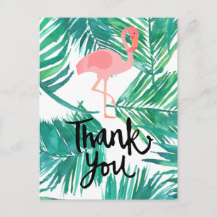 Carte Postale merci script flamingo palmiers tropicaux
