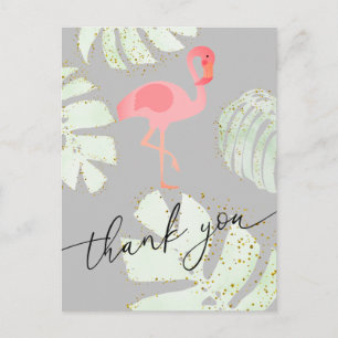 Carte Postale merci script flamingo rose tropical