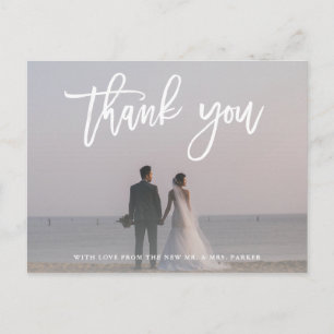Carte Postale Merci   Script moderne avec photo Mariage