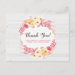 Carte Postale Merci Shabby Chic Roses & Rustic Wood Floral