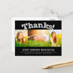 Carte Postale Merci Sketted Multi 3 Photo Graduation Merci