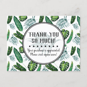 Carte Postale Merci Tropical Foliage Palm Feuilles et verdure