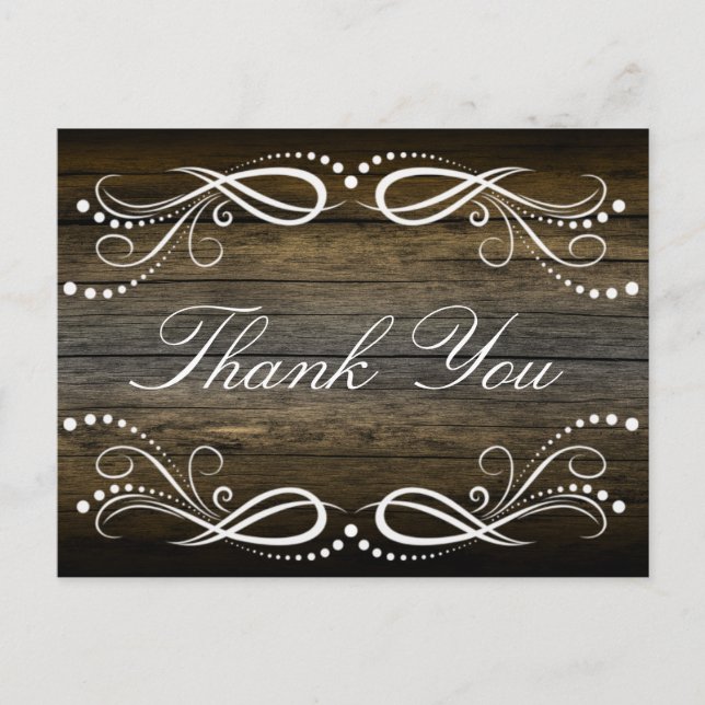 Carte Postale Merci vintage floral blanc de brun rustique en (Devant)