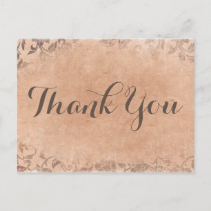 Carte Postale Merci vintage Tan Brown Floral Wedding Party