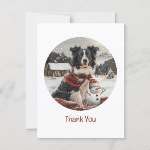 Carte Postale Merci Vous Border Collie Chien Bonhomme de Neige d