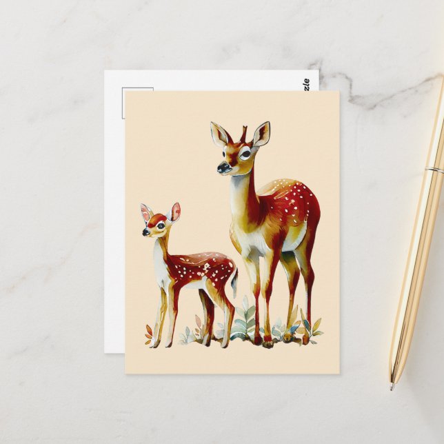 Carte Postale mère cerf et faon (Devant/Arrière en situation)