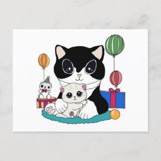 Carte Postale Mère chat et chaton fêtent. Kittycat