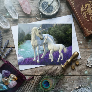 Carte Postale Mère enchantée licorne et bébé poulain