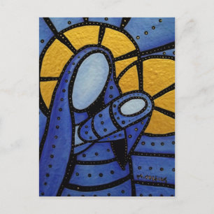 Carte Postale Mère Et Enfant Bleu Abstrait Moderne